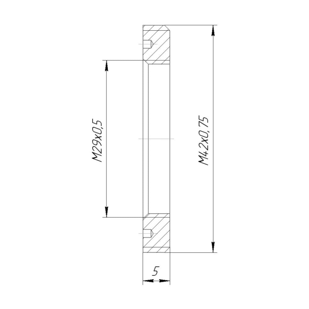 M29x0.5 female to T2 male thread adapter, flangeless