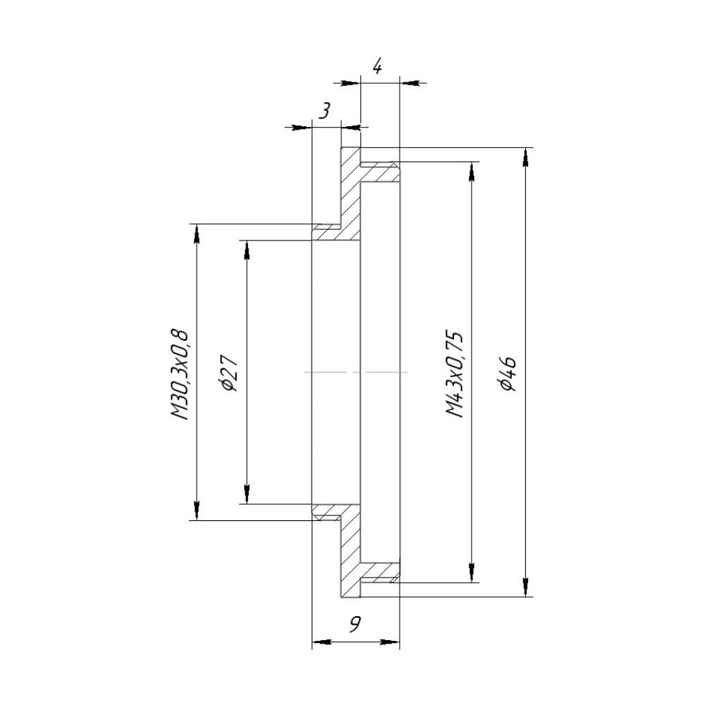 M30.3x0.8 male to M43x0.75 male thread adapter