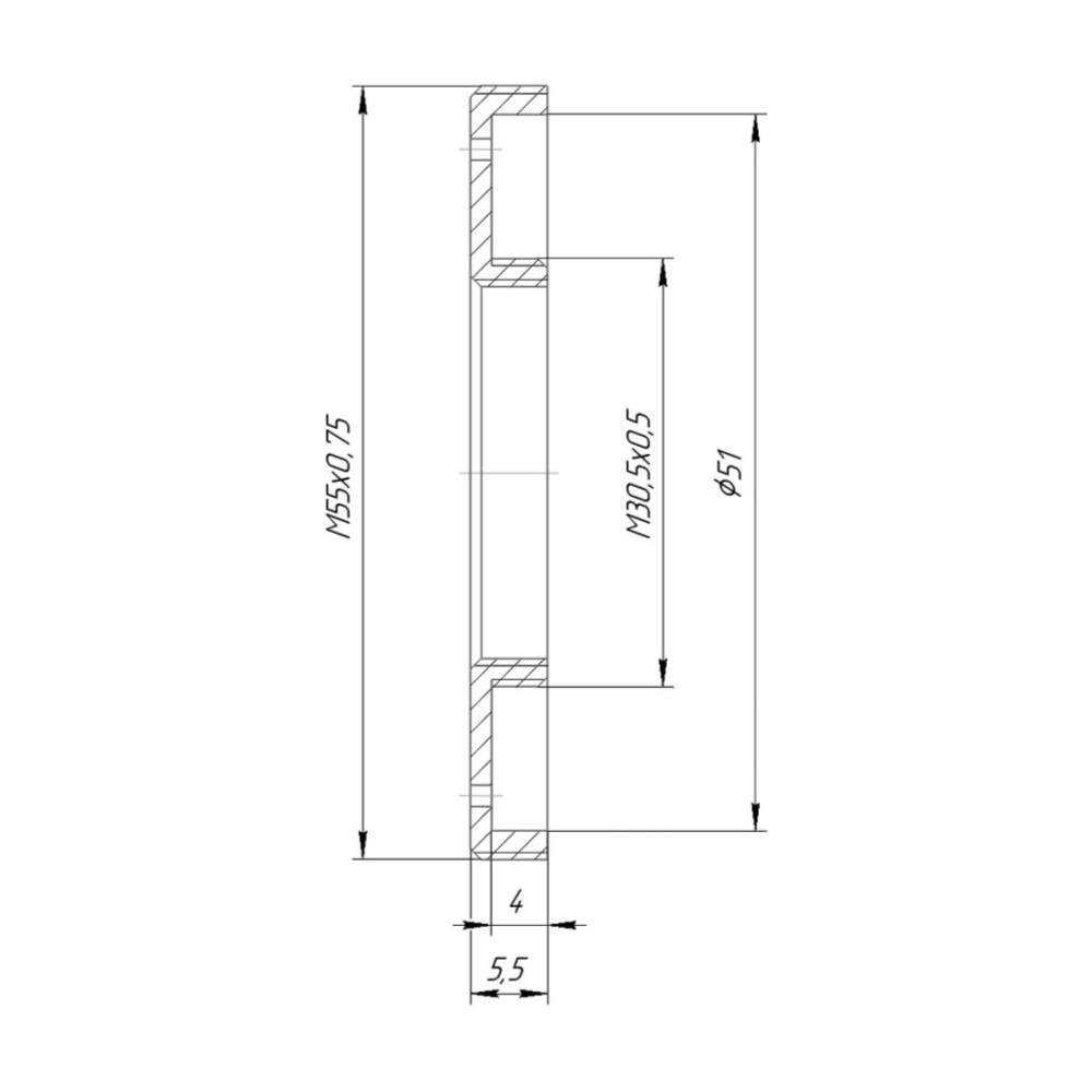 M30.5x0.5 male to M55x0.75 male thread adapter