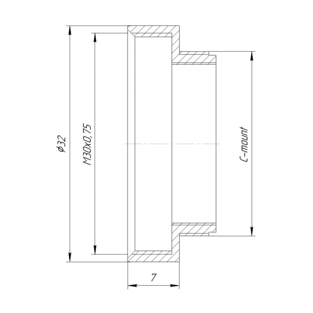M30x0.75 female to C-mount male thread adapter, black