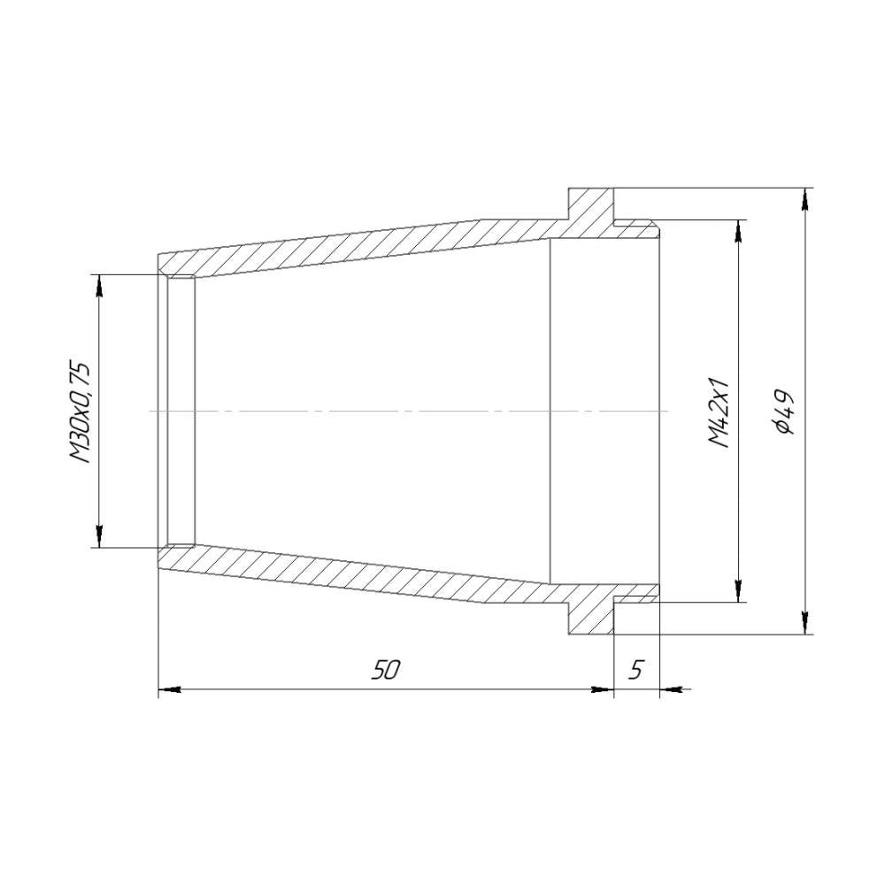 M30x0.75 female to M42x1 male thread adapter, cone