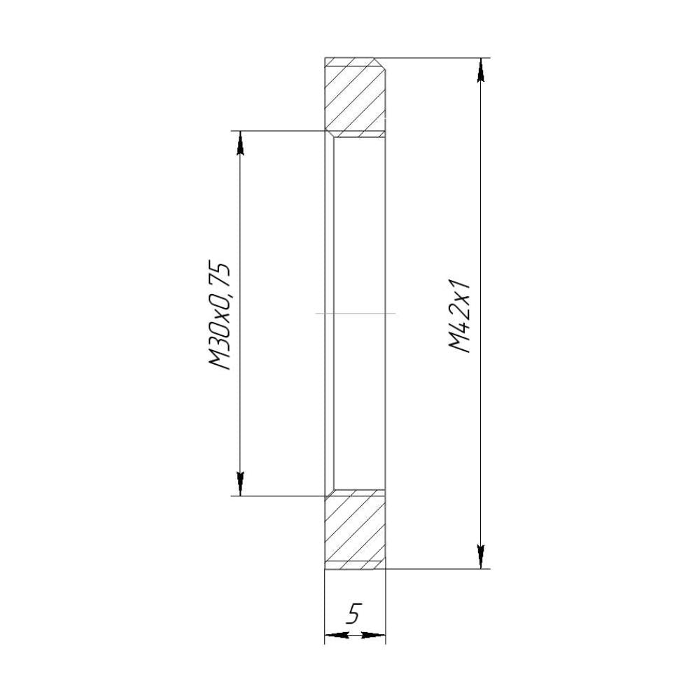 M30x0.75 female to M42x1 male thread adapter, flangeless