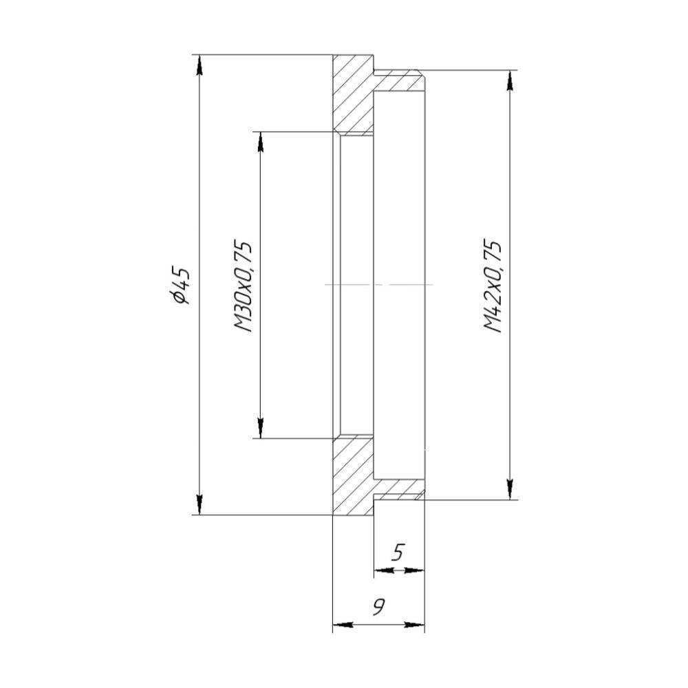 M30x0.75 female to T2 male thread adapter