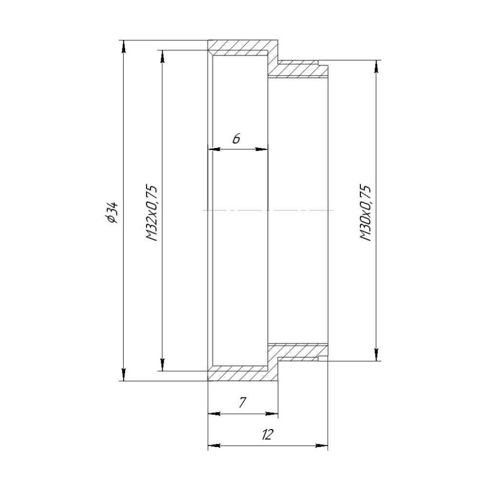 M30x0.75 male to M32x0.75 female thread adapter, black