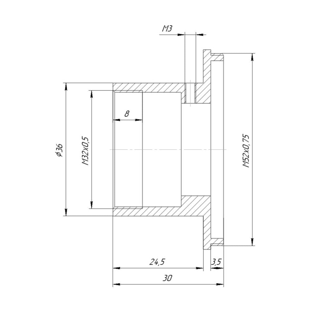 M52x0.75 male to M32x0.5 female thread adapter for Iscorama S8/2x