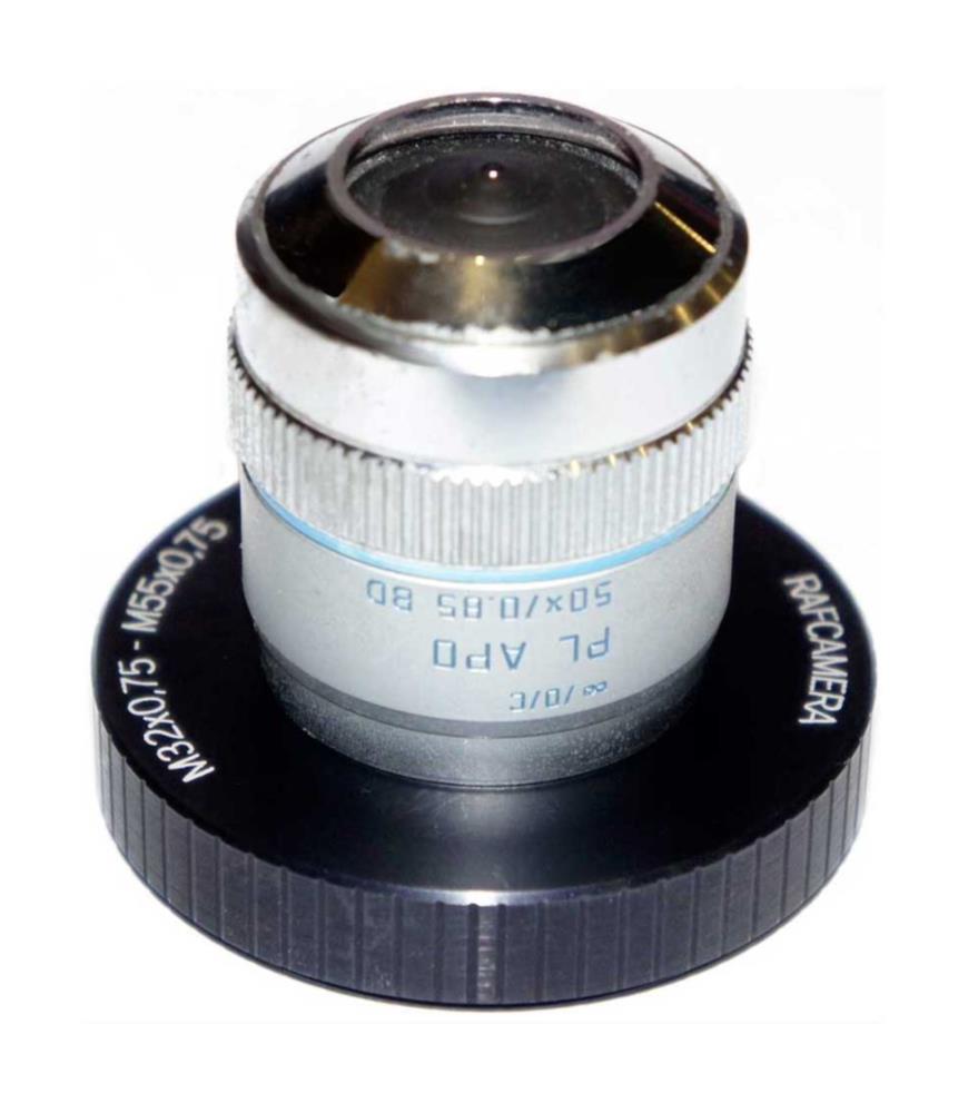 M55x0.75 male to M32x0.75 female thread adapter, 10mm deep