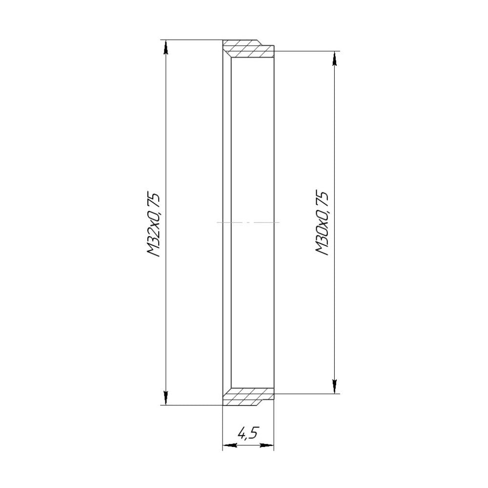 M32x0.75 male to M30x0.75 female thread adapter, flangeless, black