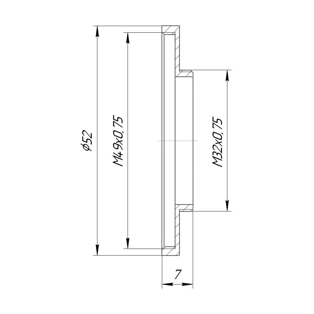 M32x0.75 male to M49x0.75 female filter adapter (step-up ring)