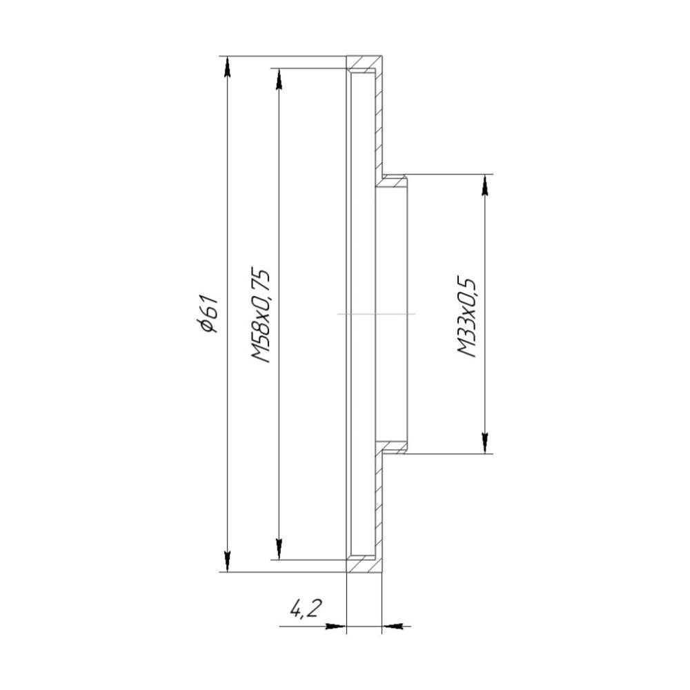 M33x0.5 male to M58x0.75 female thread adapter (33mm to 58mm step-up ring)