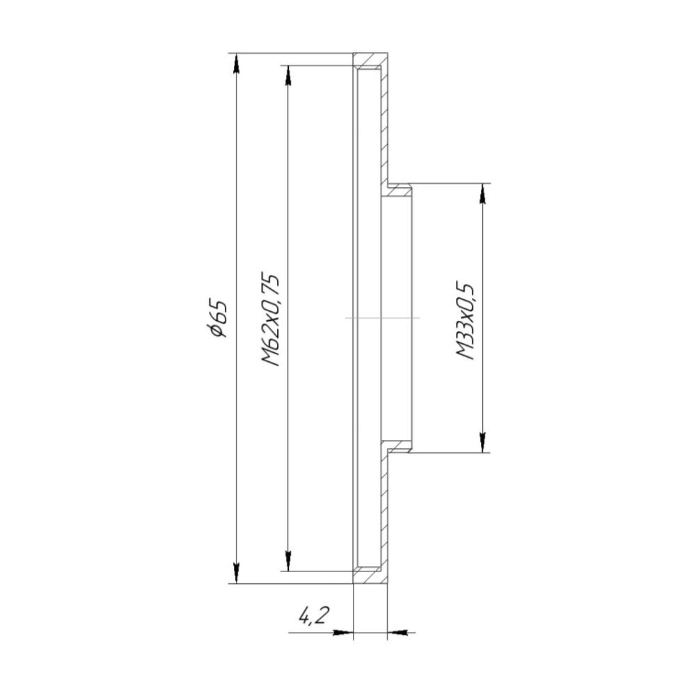 M33x0.5 male to M62x0.75 female thread adapter (33mm to 62mm step-up ring)