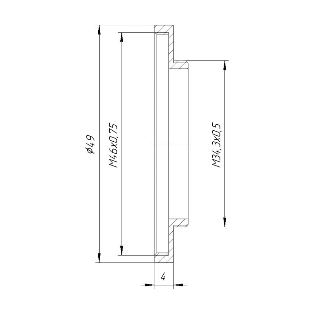 M34.5x0.5 male to M46x0.75 female thread adapter (step-up ring) for El-Nikkors