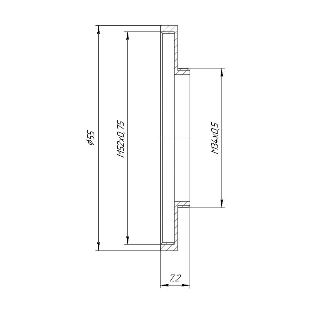 M34x0.5 male to M52x0.75 female thread adapter (34mm to 52mm step-up ring)