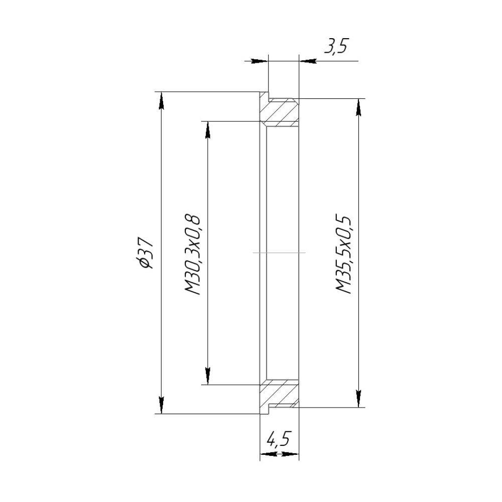 M35.5x0.5 male to M30.3x0.8 female thread adapter