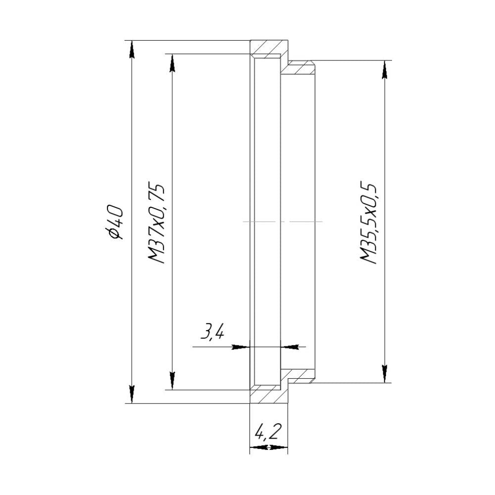 M35.5x0.5 male to M37x0.75 female thread adapter (35.5mm to 37mm step-up ring)
