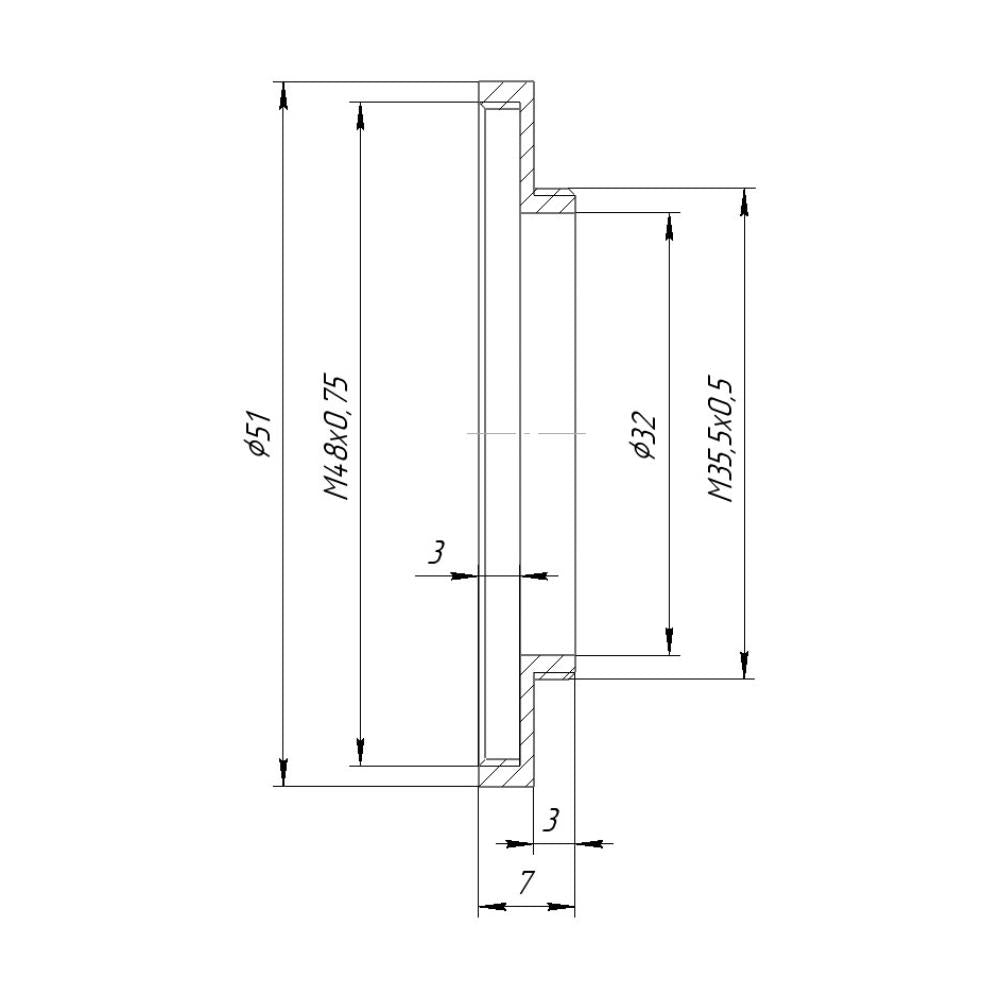 M35.5x0.5 male to M48x0.75 female thread adapter (35.5mm to 48mm step-up ring)