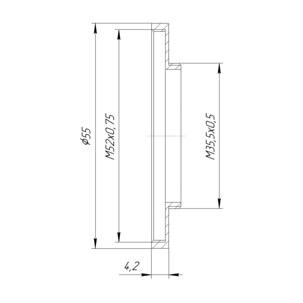 M35.5x0.5 male to M52x0.75 female thread adapter (35.5mm to 52mm step-up ring)
