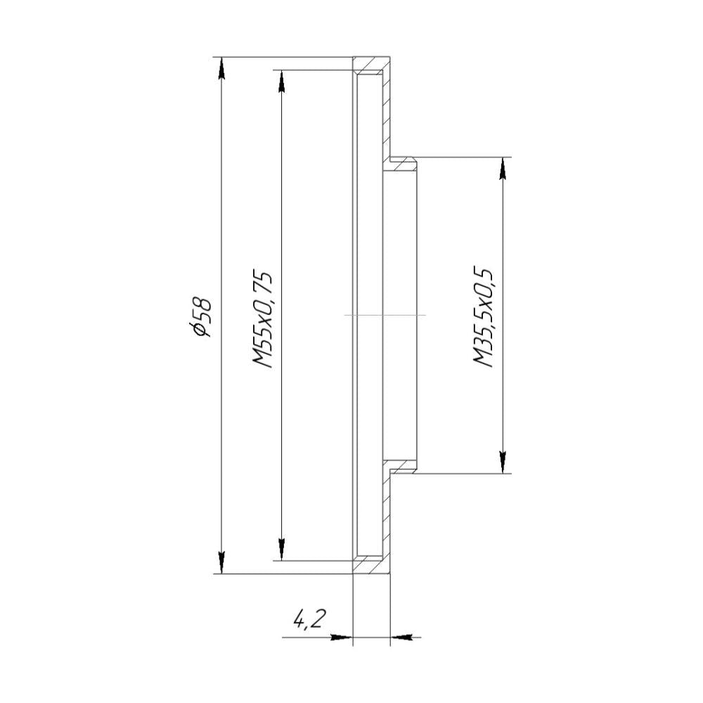 M35.5x0.5 male to M55x0.75 female thread adapter (35.5mm to 55mm step-up ring)
