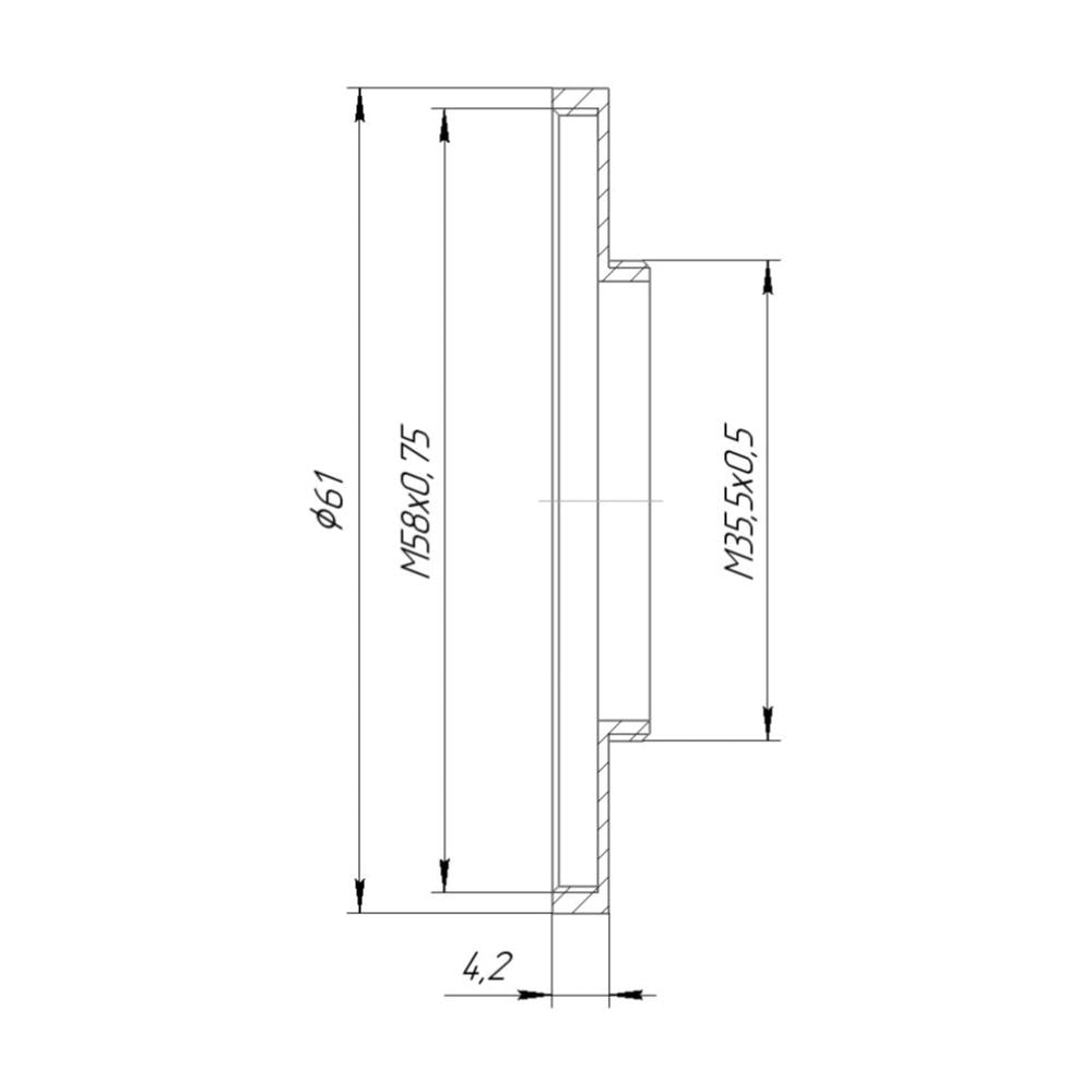 M35.5x0.5 male to M58x0.75 female thread adapter (35.5mm to 58mm step-up ring)