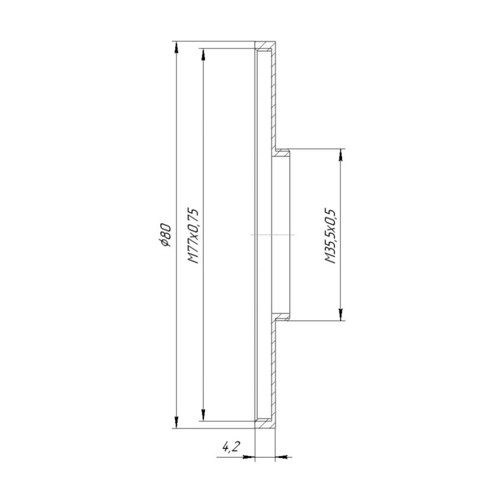 M35.5x0.5 male to M77x0.75 female thread adapter (35.5mm to 77mm step-up ring)