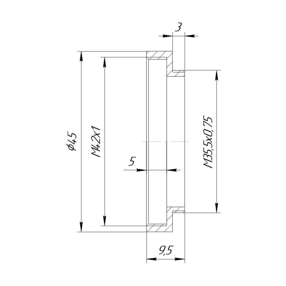 M35.5x0.75 male to M42x1 female thread adapter