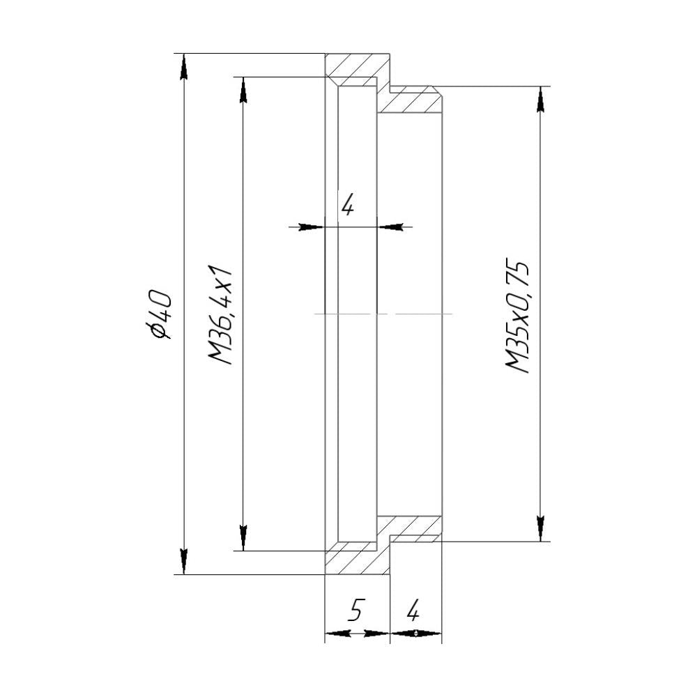 M36.4x1 female to M35x0.75 male thread adapter