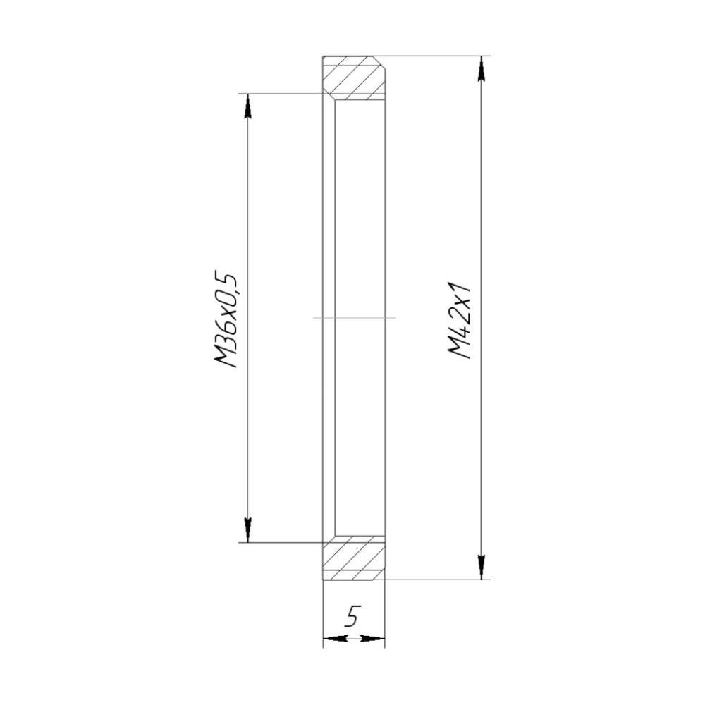 M36x0.5 female to M42x1 male thread adapter, flangeless