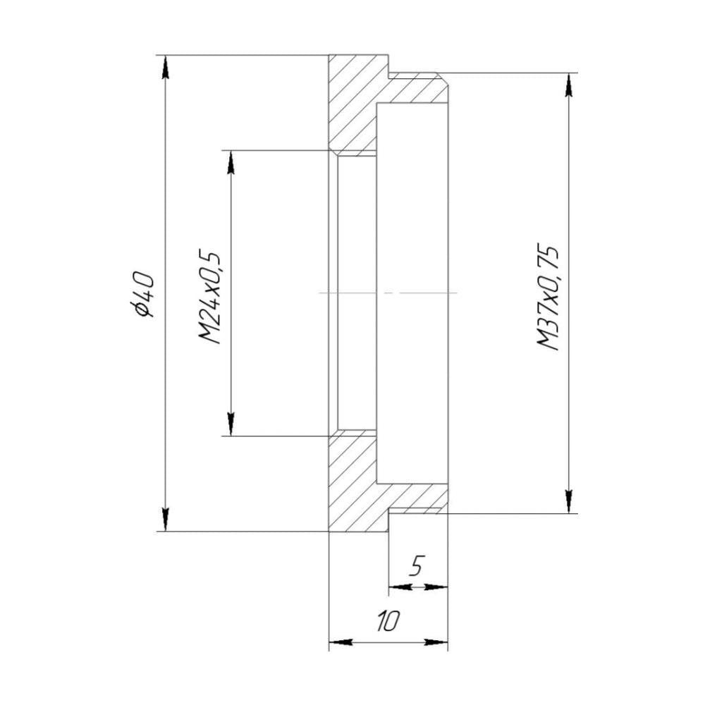 M37x0.75 male to M24x0.5 female thread adapter (37mm to 24mm step-down ring)