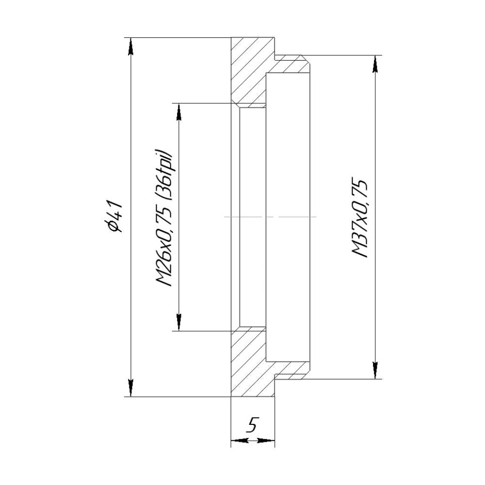 M37x0.75 male to M26x0.75 (36tpi) female thread adapter