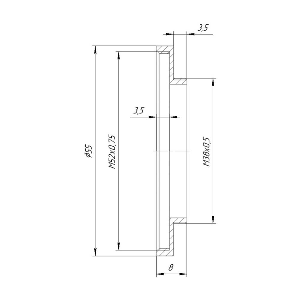 M38x0.5 male to M52x0.75 female thread adapter