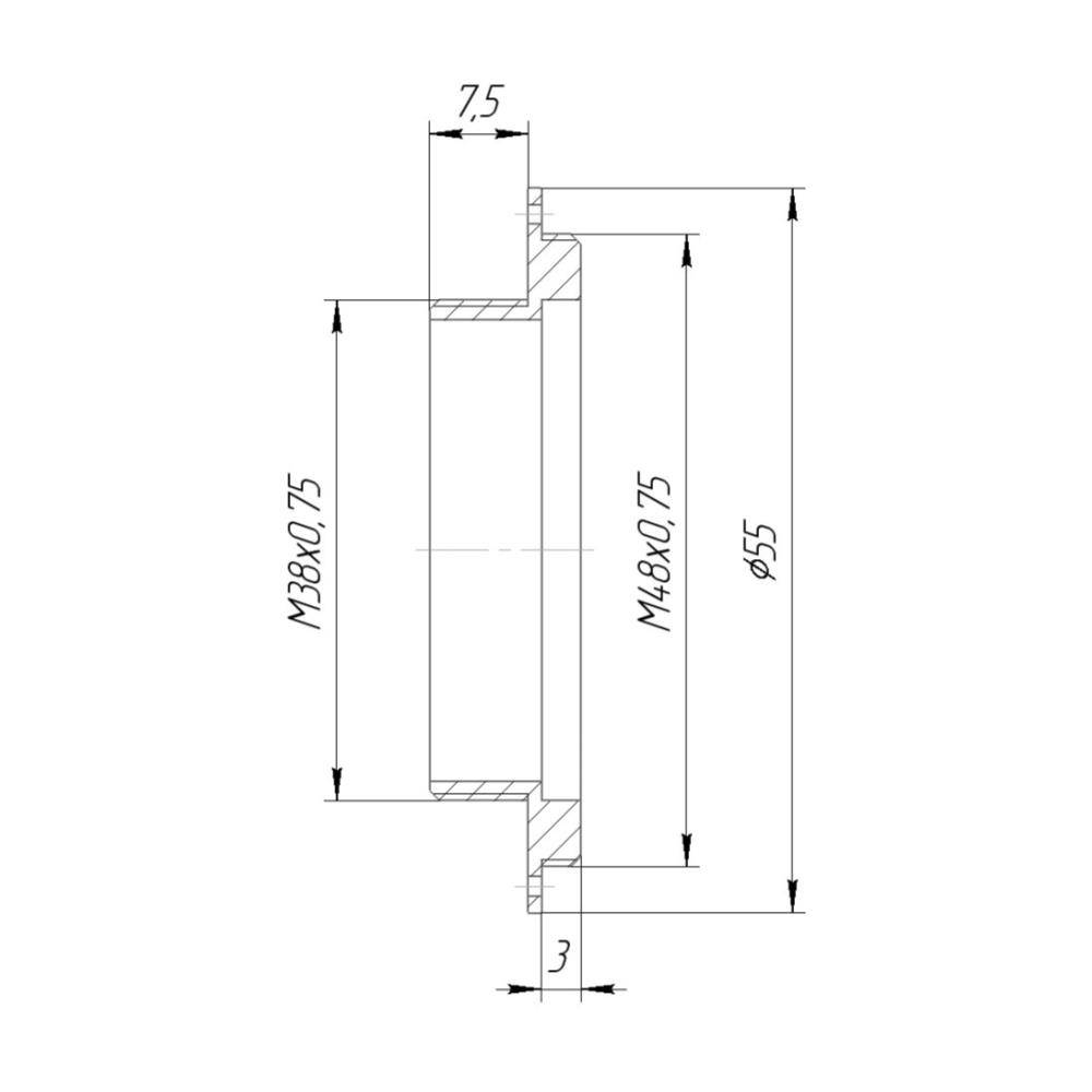 M38x0.75 male to M48x0.75 male thread adapter