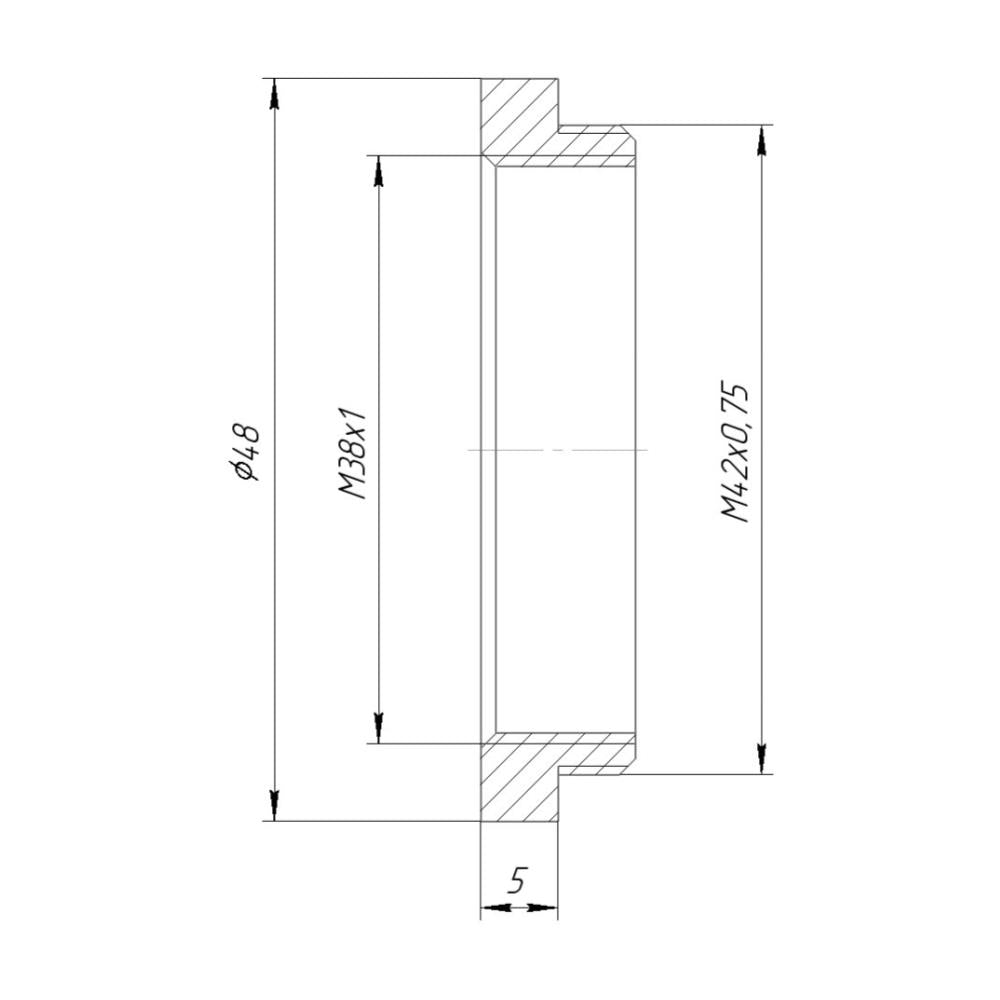 M38x1 female to M42x0.75 (T2) male thread adapter