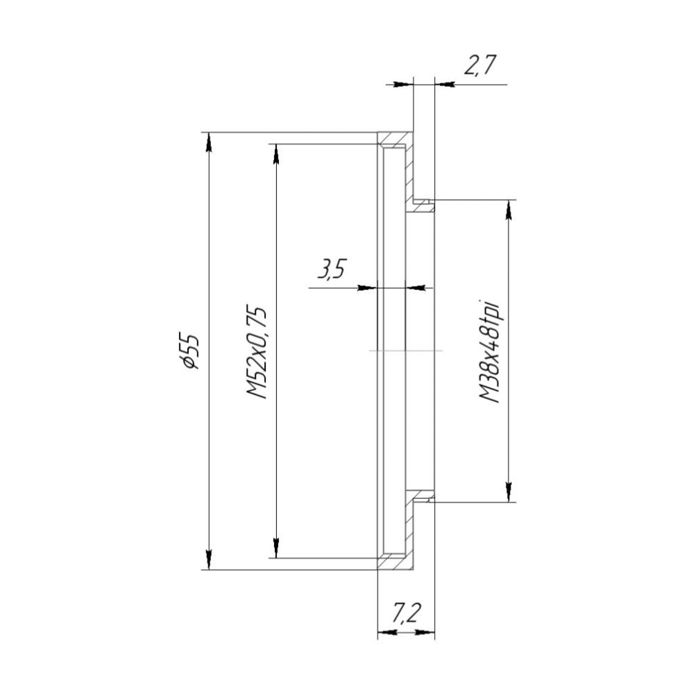 M38x48tpi male to M52x0.75 female thread adapter