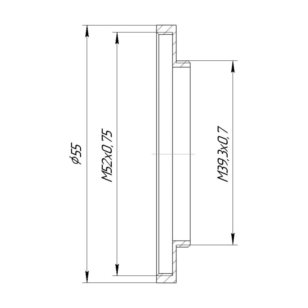 M39.3x0.7 male to M52x0.75 female thread adapter (39.3mm to 52mm step-up ring)