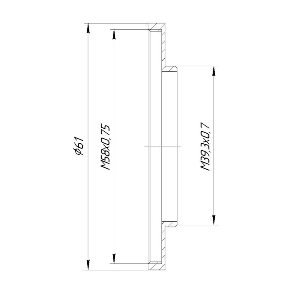 M39.3x0.7 male to M58x0.75 female thread adapter (39.3mm to 58mm step-up ring)