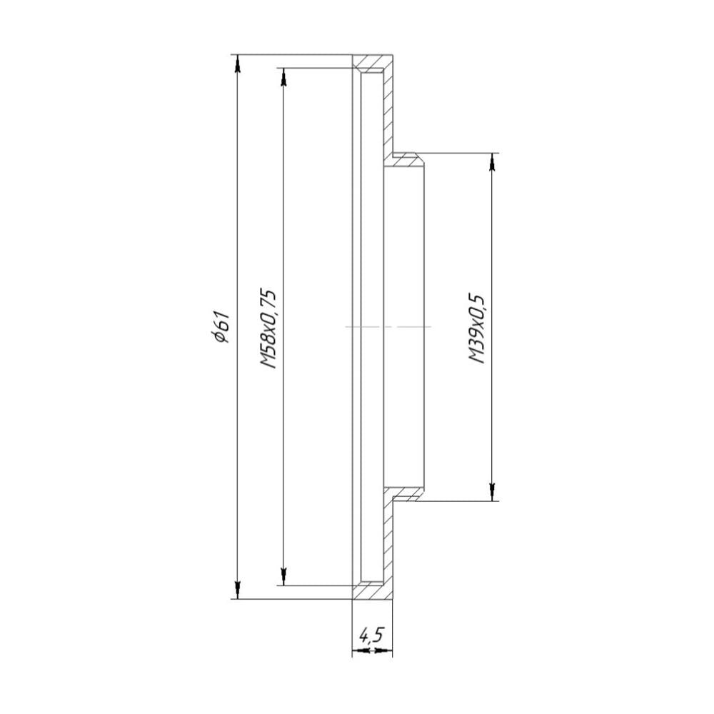 M39x0.5 male to M58x0.75 female thread adapter (39mm to 58mm step-up ring)