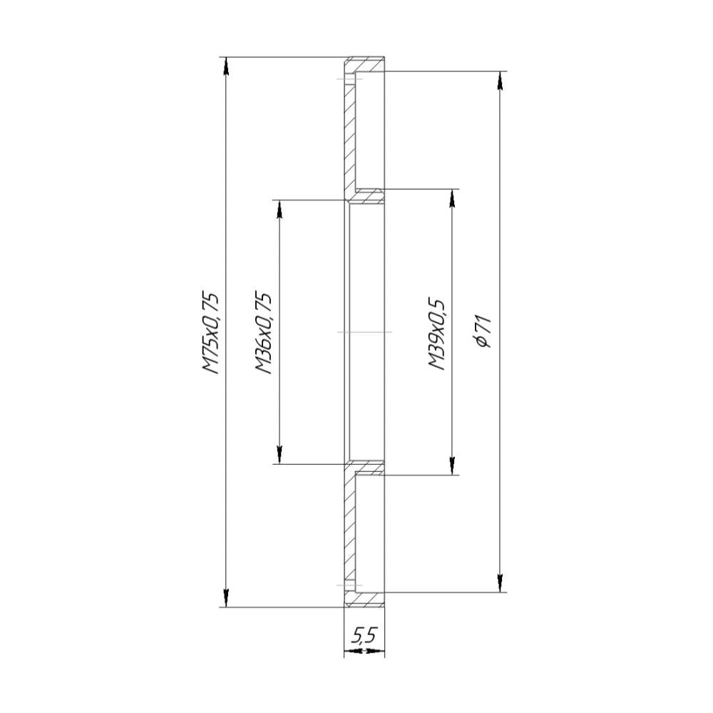 M39x0.5 male to M75x0.75 male thread adapter for HCDNA, FVD-16A