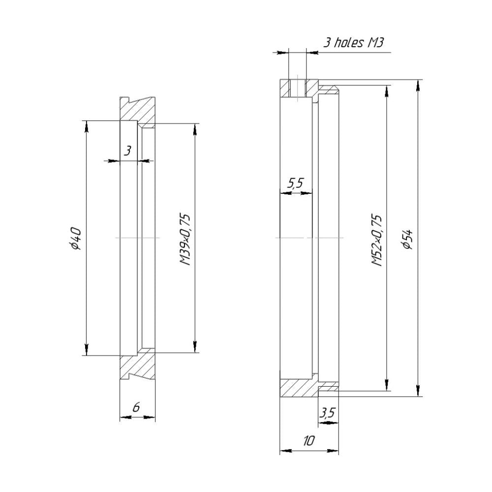M52x0.75 male to M39x0.75 female step-down ring (adapter for Bolex 16/32/1.5x)