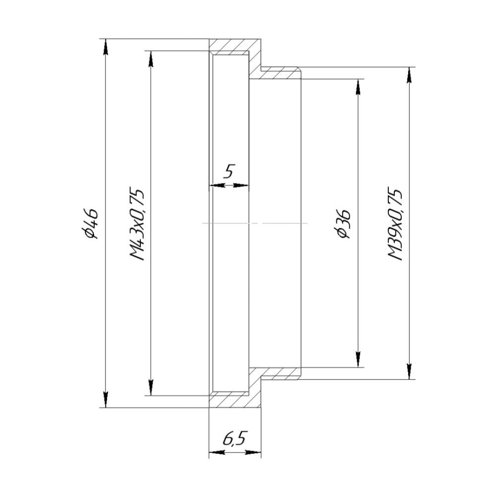 M39x0.75 male to M43x0.75 female thread adapter