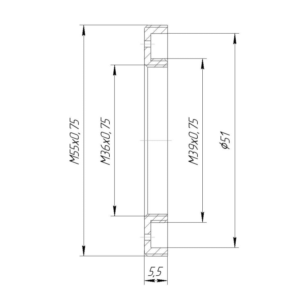 M39x0.75 male to M55x0.75 male thread adapter for Rapido FVD-8A