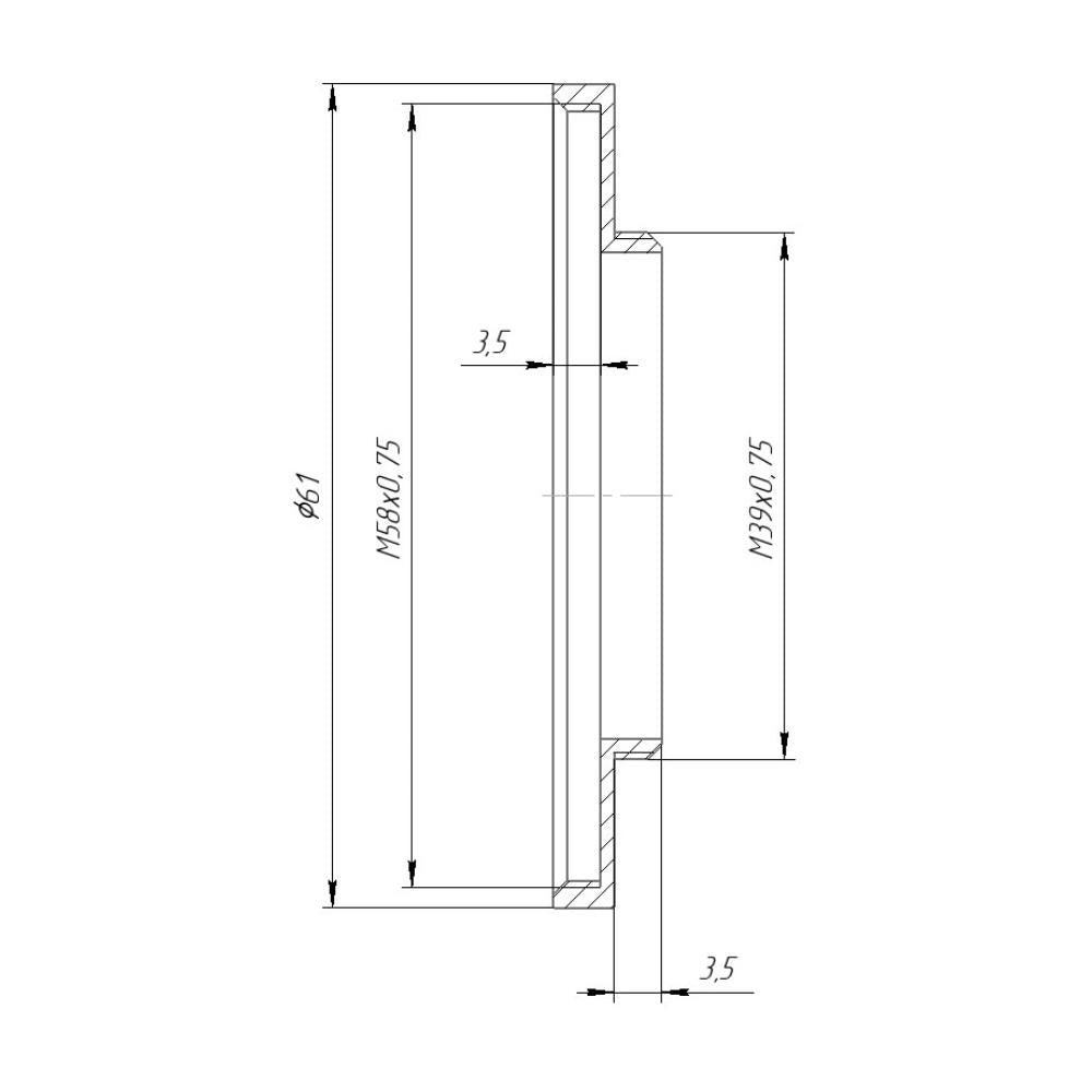 M39x0.75 male to M58x0.75 female thread adapter (39mm to 58mm step-up ring)