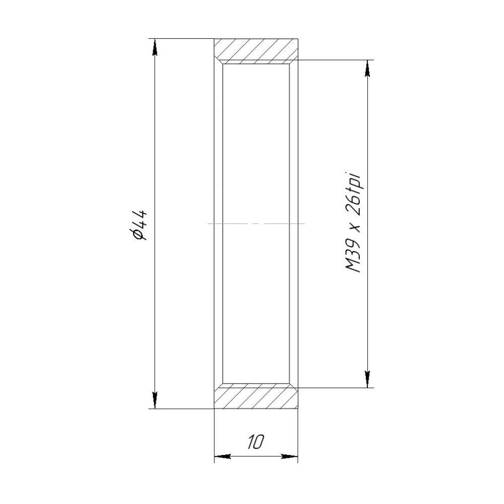 M39x1 (M39x26rpi, LTM) female thread coupler, 10mm long