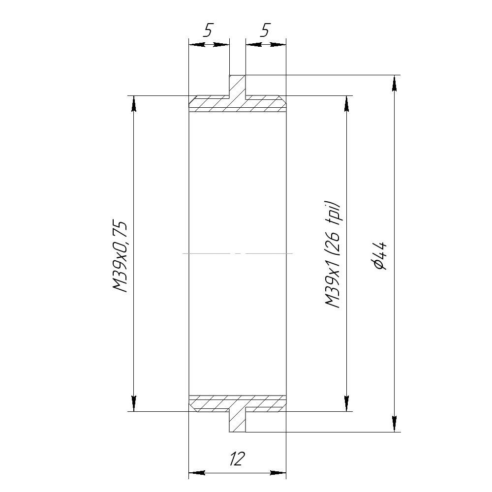 M39x1 male to M39x0.75 male thread adapter