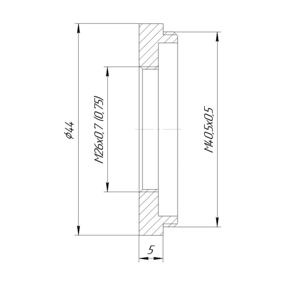 M40.5x0.5 male to M26x0.7 female thread adapter (40.5mm to 26mm step-down ring)