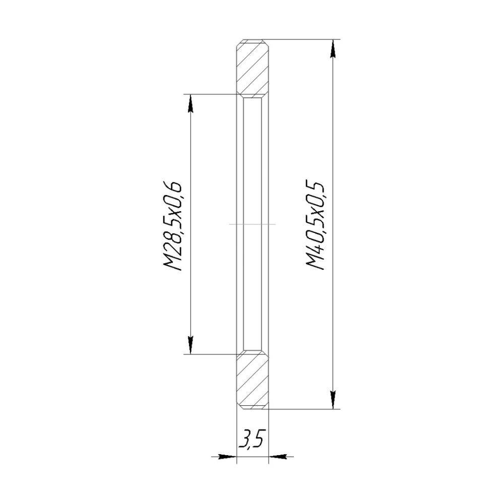 M40.5x0.5 male to M28.5x0.6 female thread adapter, flangeless