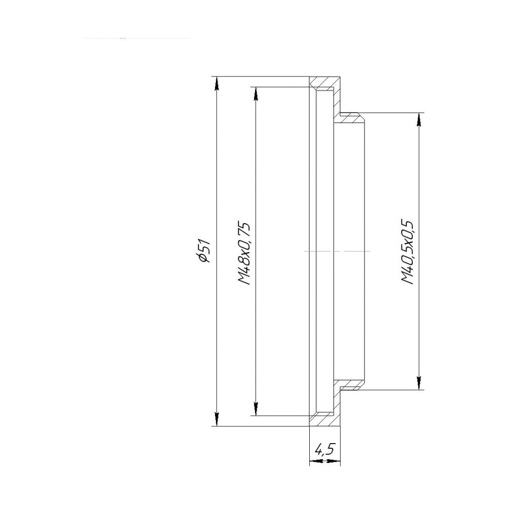 M40.5x0.5 male to M48x0.75 female thread adapter (40.5mm to 48mm step-up ring)