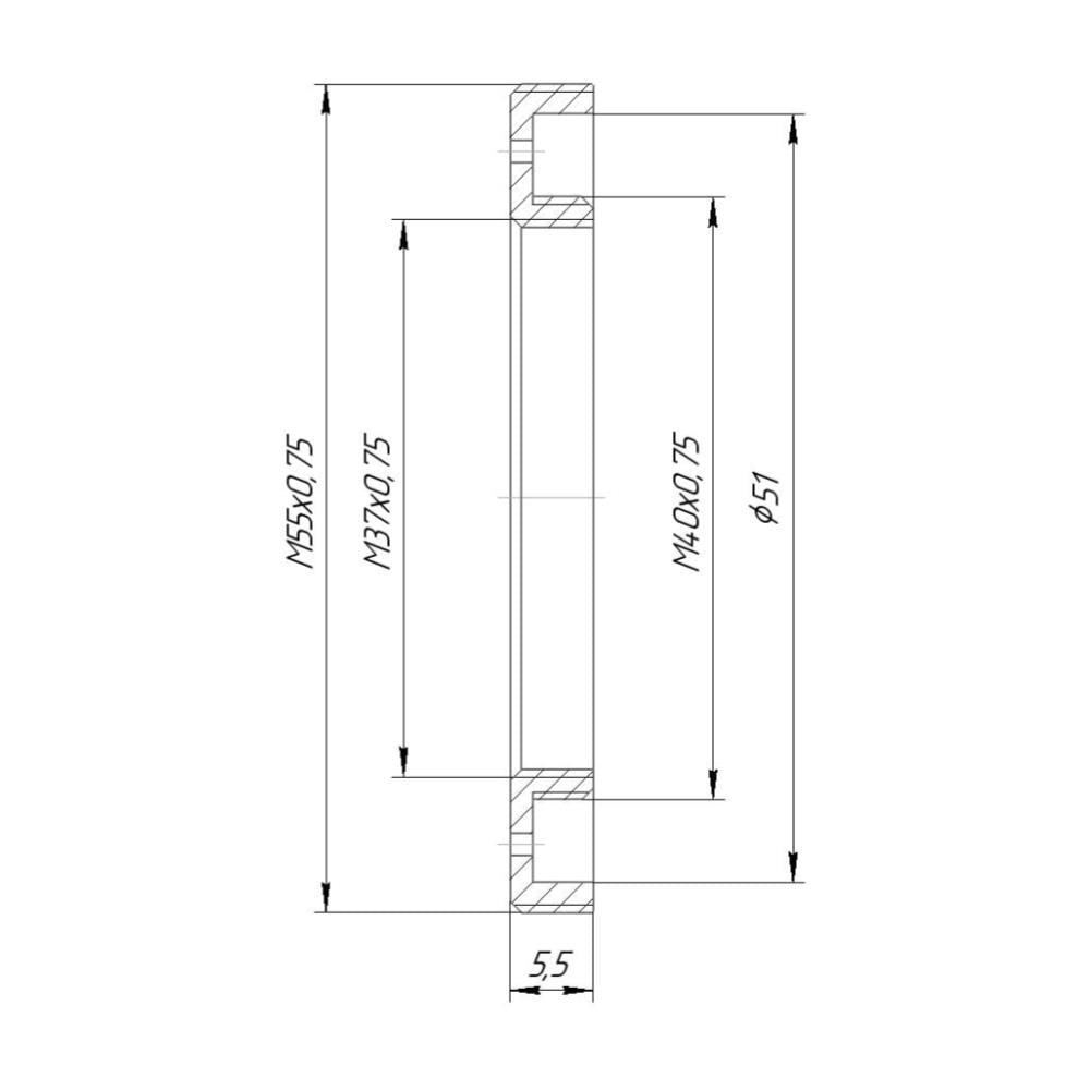 M40x0.75 male to M55x0.75 male thread adapter for Rapido FVD-8A