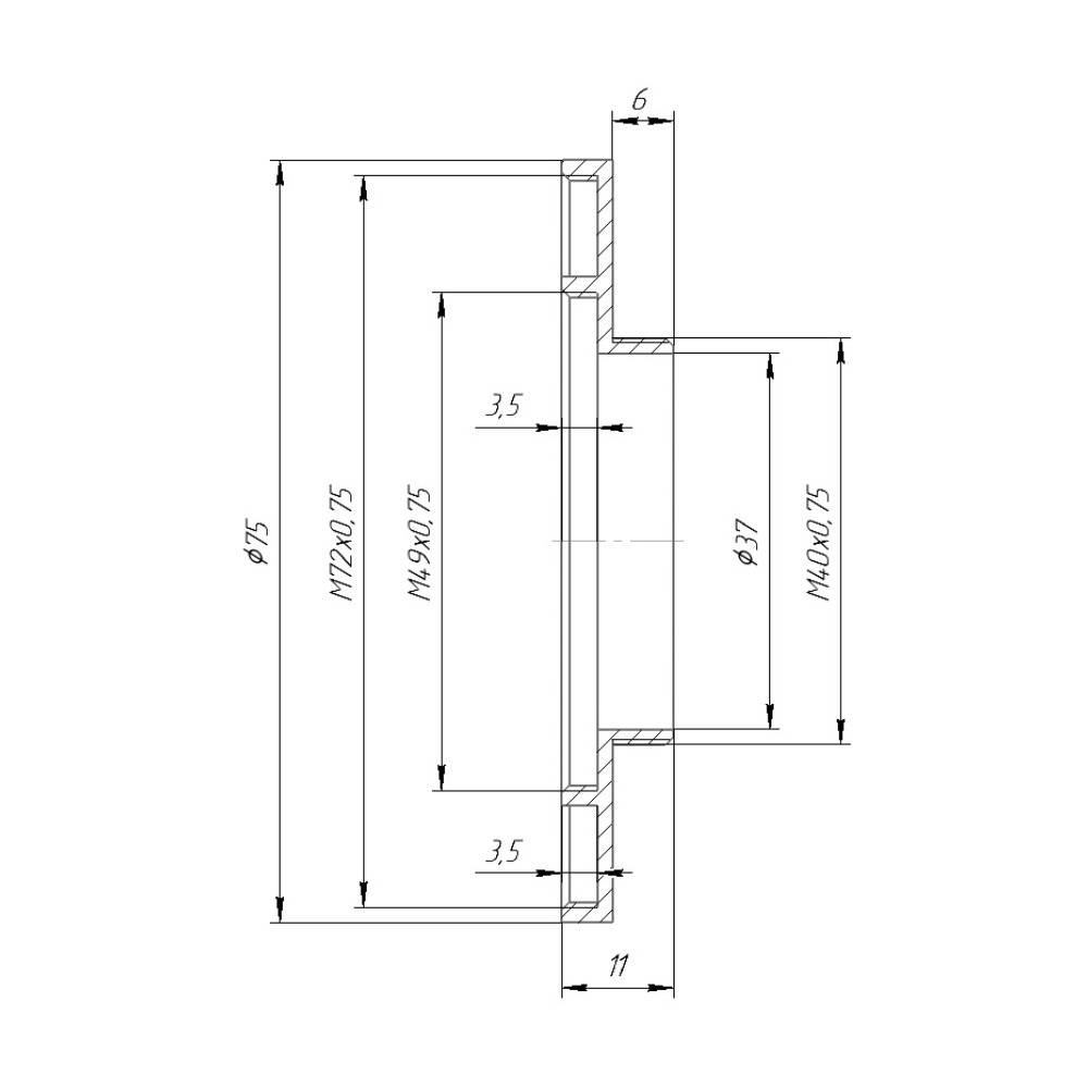 M40x0.75 male to M72x0.75 female and M49x0.75 female thread adapter