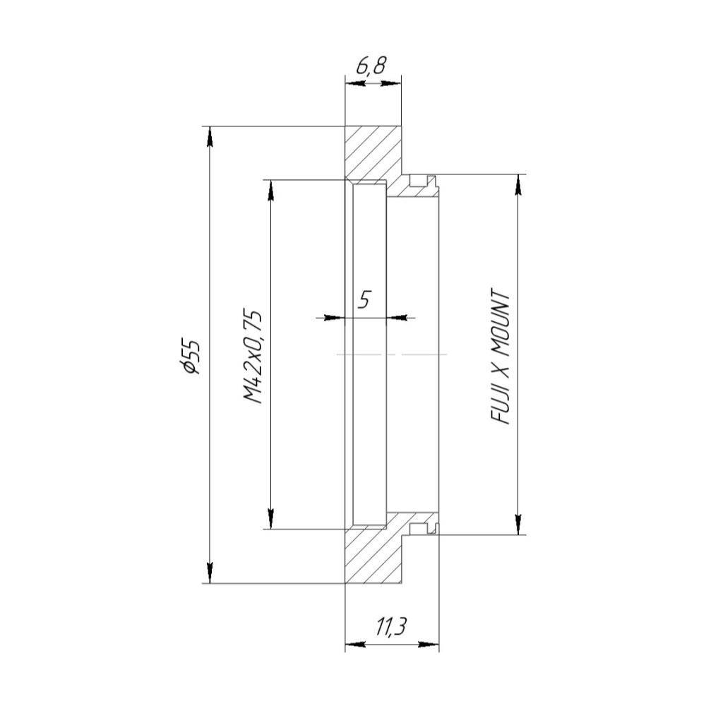 M42x0.75 (T2) female thread to Fujifilm X-mount (FX) adapter