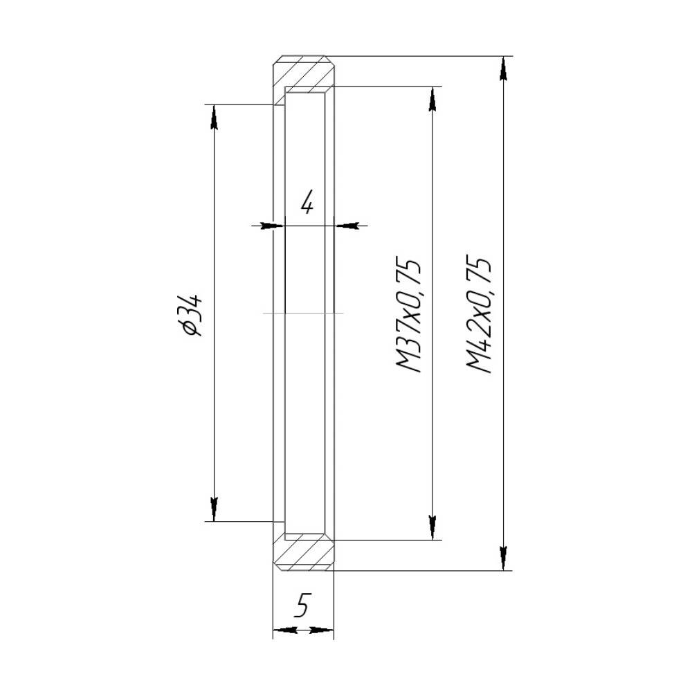 M42x0.75 male to M37x0.75 female thread adapter, flangeless