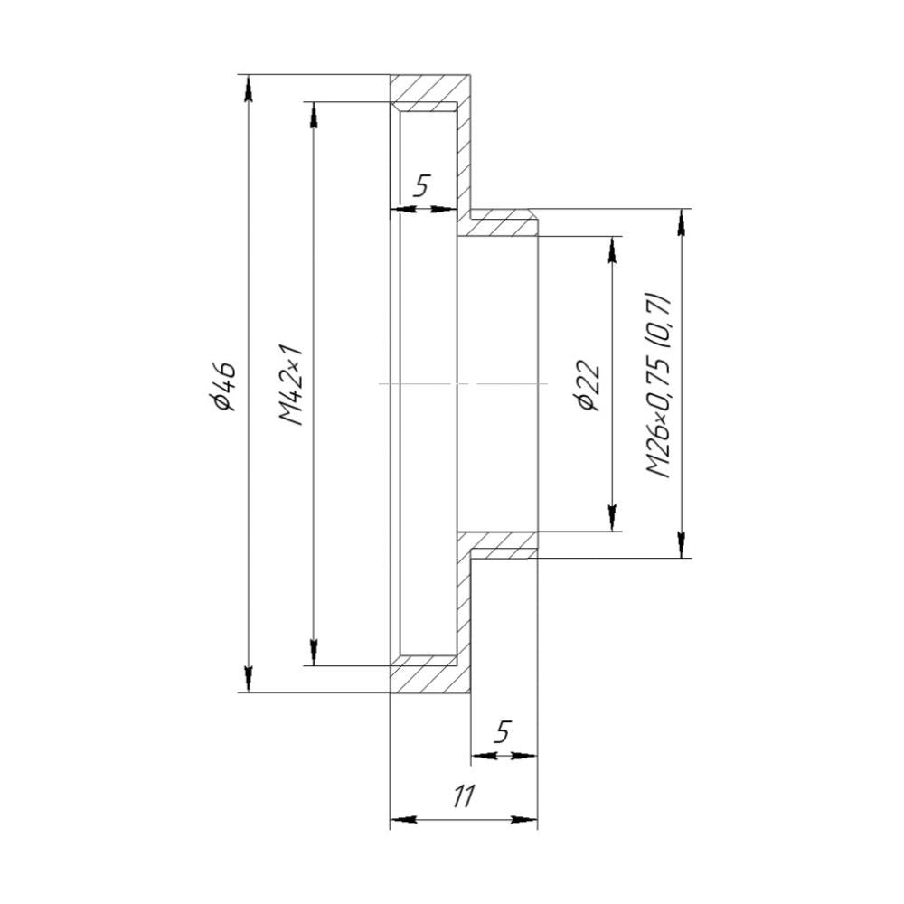 M42x1 female to M26x0.75 (M26x36tpi) male thread adapter